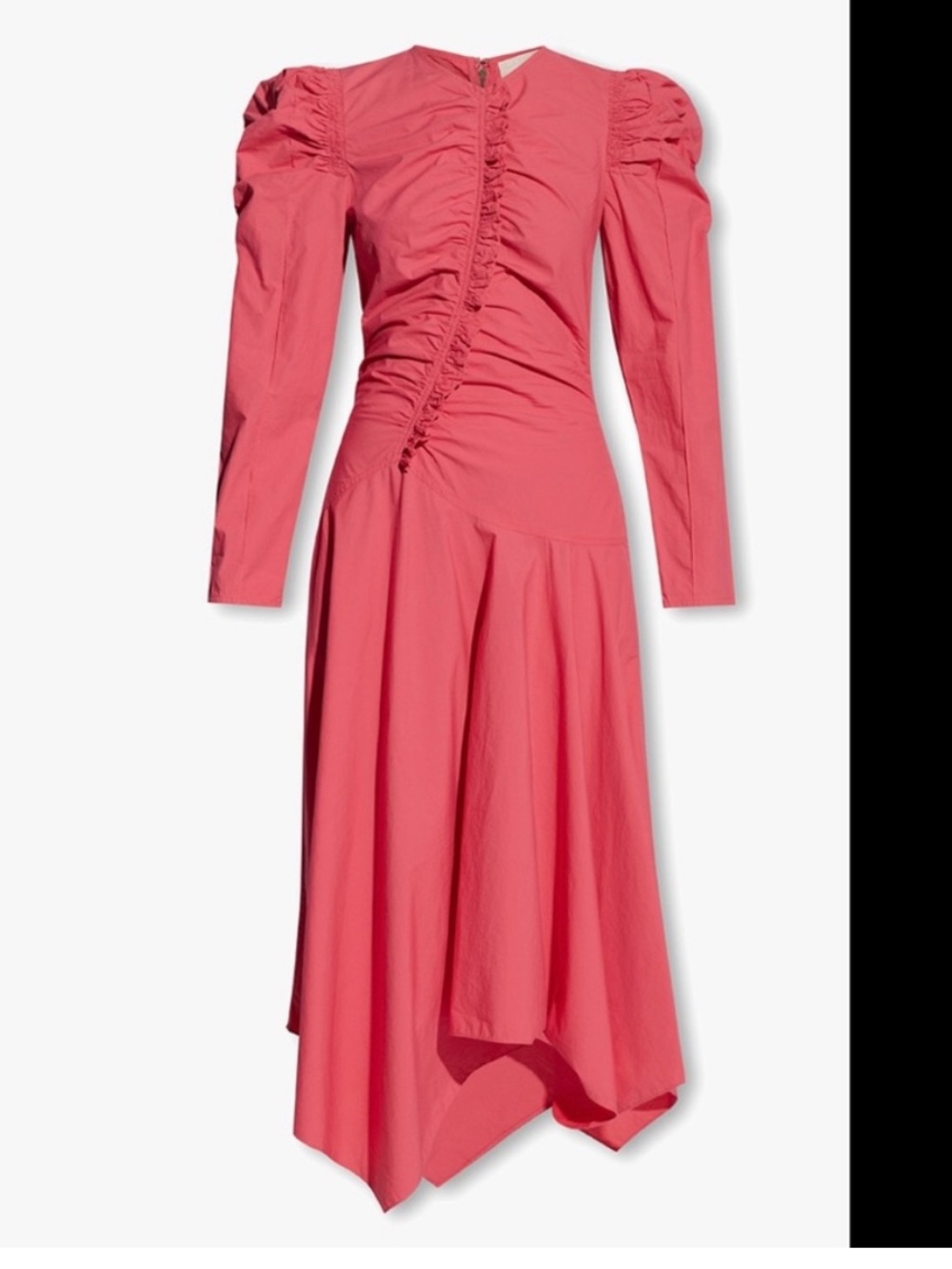 Ulla Johnson Coral Pink Ruched Asymmetric Long-Sleeve Dress